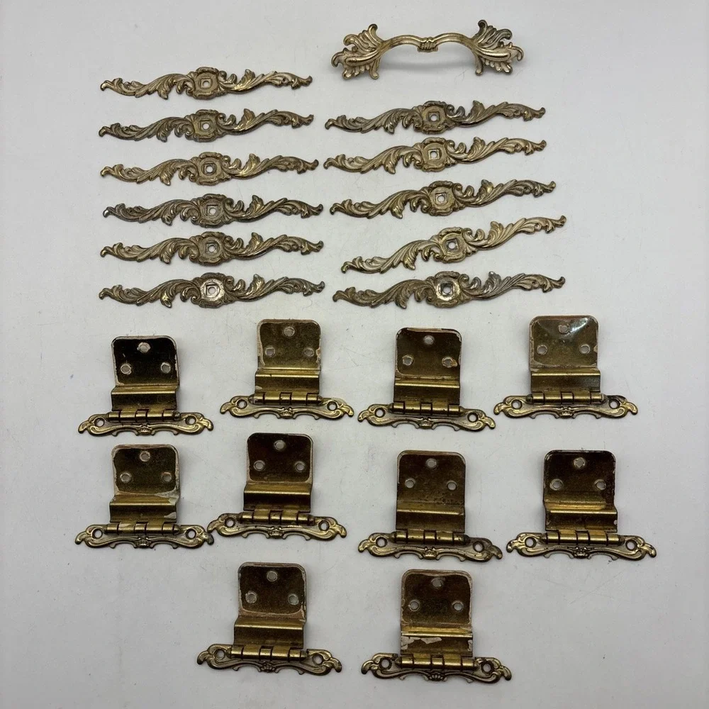 vintage metal Brass French Provincial rocco cabinet hinge drawer pull Gold